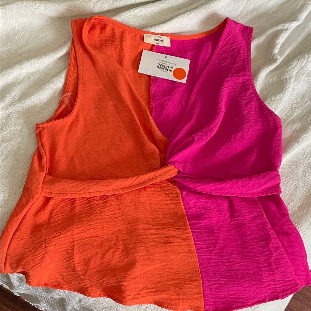 Entro Asymmetrical Wrap Tank Top Orange Pink